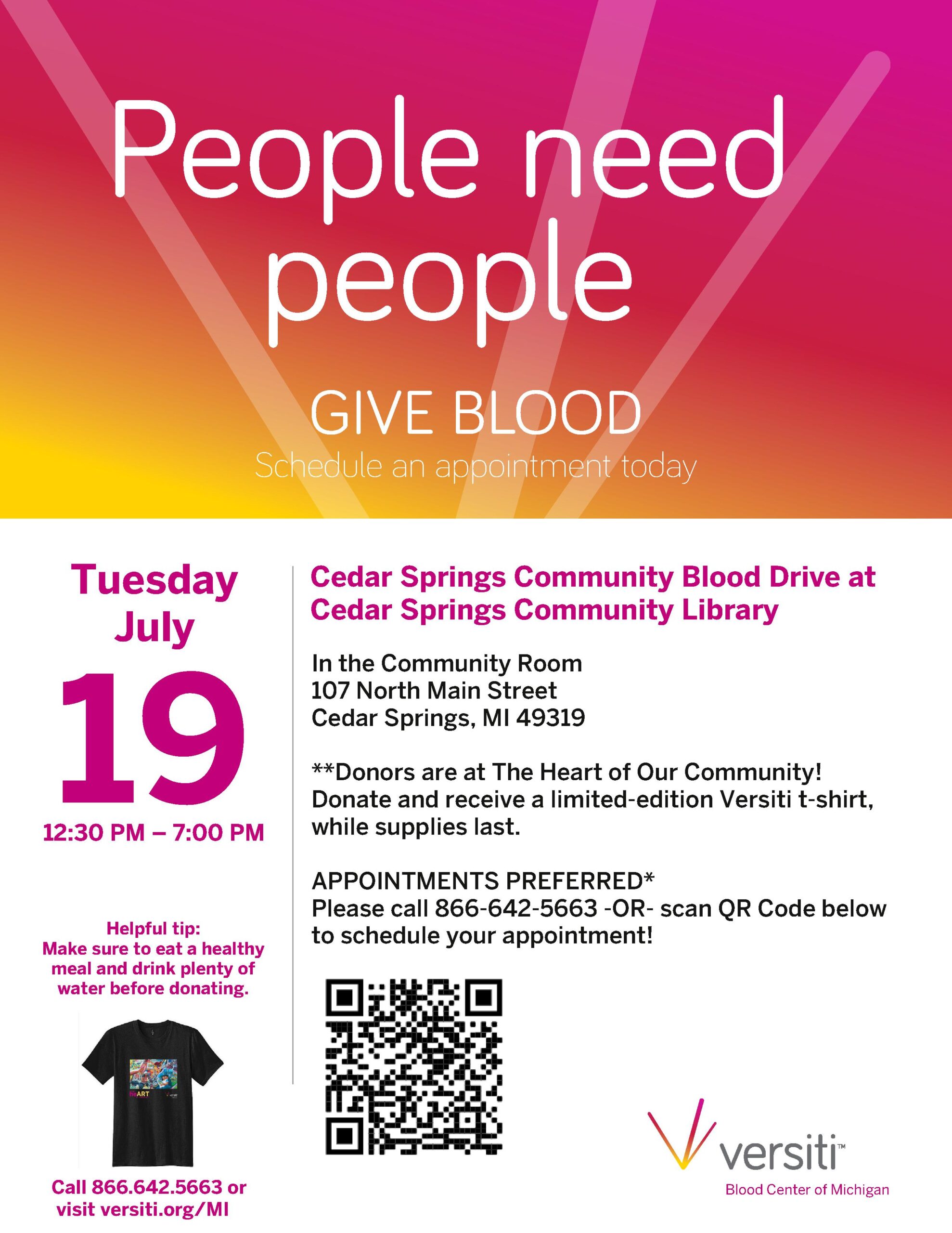 July 19th Versiti Blood Drive – Sign Up Now